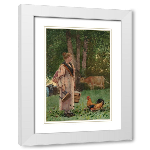 The Milk Maid White Modern Wood Framed Art Print with Double Matting by Homer, Winslow