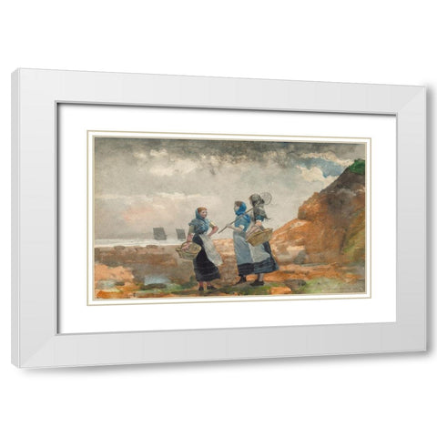 Three Fisher Girls, Tynemouth White Modern Wood Framed Art Print with Double Matting by Homer, Winslow