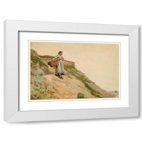 Girl Carrying a Basket White Modern Wood Framed Art Print with Double Matting by Homer, Winslow