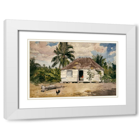Native hut at Nassau White Modern Wood Framed Art Print with Double Matting by Homer, Winslow