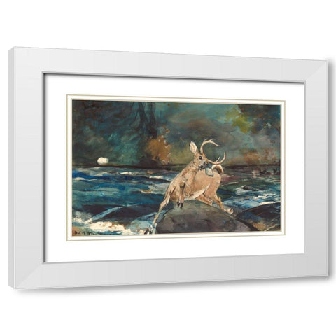 A Good Shot, Adirondacks White Modern Wood Framed Art Print with Double Matting by Homer, Winslow