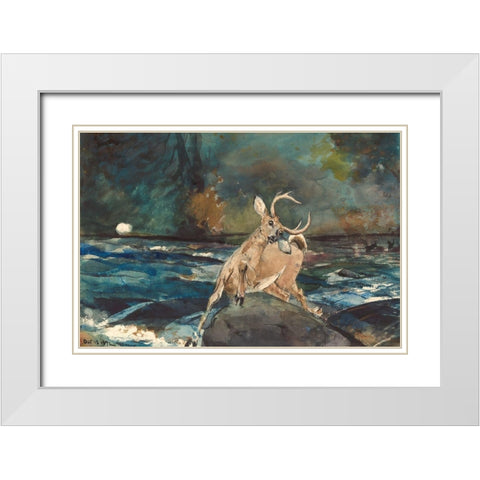 A Good Shot, Adirondacks White Modern Wood Framed Art Print with Double Matting by Homer, Winslow