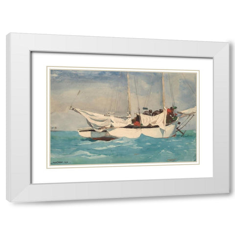 Key West, Hauling Anchor White Modern Wood Framed Art Print with Double Matting by Homer, Winslow