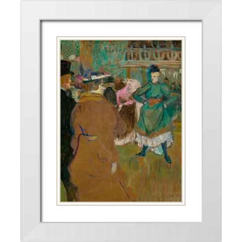 Quadrille at the Moulin Rouge White Modern Wood Framed Art Print with Double Matting by Toulouse-Lautrec, Henri de
