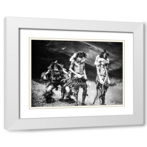 Navajo Yebichai (Yei Bi Chei) dancers White Modern Wood Framed Art Print with Double Matting by Curtis, Edward