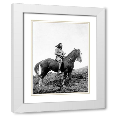 The old-time warrior Nez Perce White Modern Wood Framed Art Print with Double Matting by Curtis, Edward