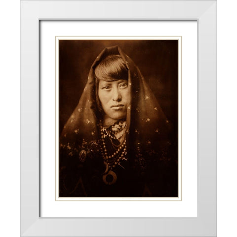 Acoma woman, ca. 1905 White Modern Wood Framed Art Print with Double Matting by Curtis, Edward