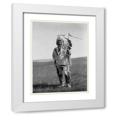 Arikara chief White Modern Wood Framed Art Print with Double Matting by Curtis, Edward