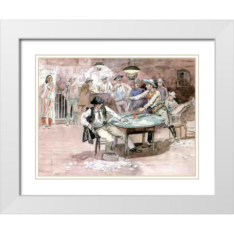 Peaceful Valley Saloon White Modern Wood Framed Art Print with Double Matting by Russell, Charles Marion