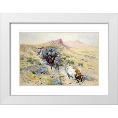 The Herd Quitter White Modern Wood Framed Art Print with Double Matting by Russell, Charles Marion
