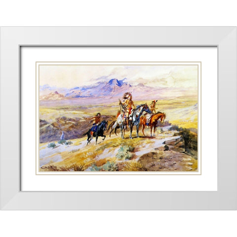 Indians Scouting a Wagon Train White Modern Wood Framed Art Print with Double Matting by Russell, Charles Marion
