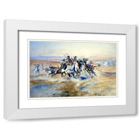 The Attack White Modern Wood Framed Art Print with Double Matting by Russell, Charles Marion