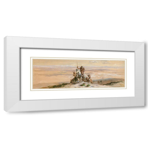 Indian War Party White Modern Wood Framed Art Print with Double Matting by Russell, Charles Marion