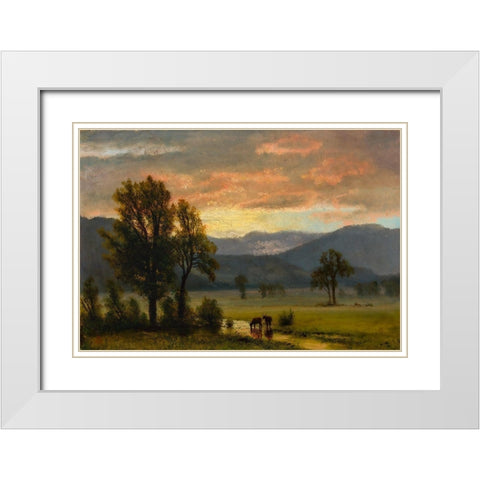 Landscape with cattle White Modern Wood Framed Art Print with Double Matting by Bierstadt, Albert