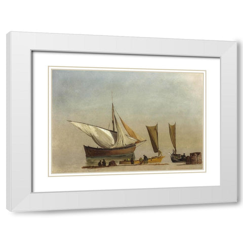 Fishing Boats White Modern Wood Framed Art Print with Double Matting by Bierstadt, Albert