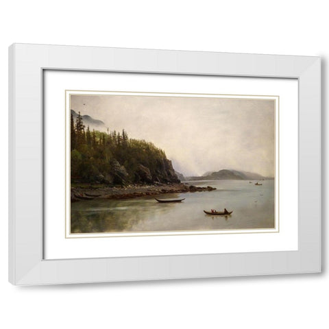 Indians Fishing White Modern Wood Framed Art Print with Double Matting by Bierstadt, Albert