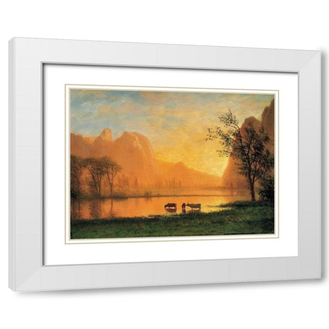 Sundown at Yosemite White Modern Wood Framed Art Print with Double Matting by Bierstadt, Albert