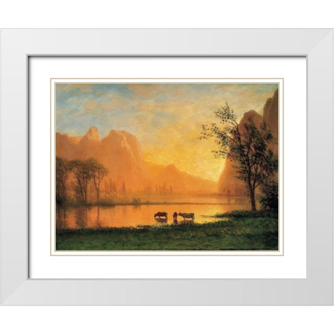 Sundown at Yosemite White Modern Wood Framed Art Print with Double Matting by Bierstadt, Albert