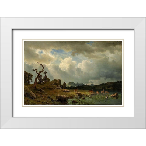 Thunderstorm in the Rocky Mountains White Modern Wood Framed Art Print with Double Matting by Bierstadt, Albert