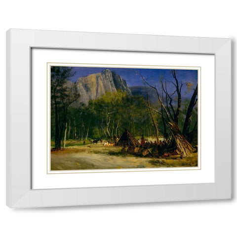 Indians in Council, California White Modern Wood Framed Art Print with Double Matting by Bierstadt, Albert