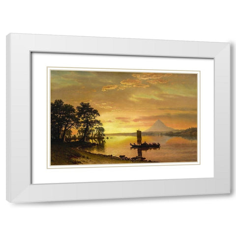 Indians Crossing the Columbia River White Modern Wood Framed Art Print with Double Matting by Bierstadt, Albert