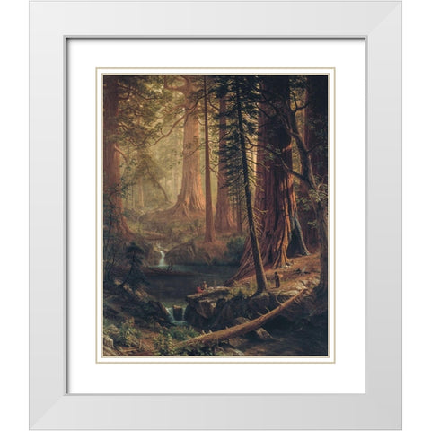 Giant Redwood Trees of California White Modern Wood Framed Art Print with Double Matting by Bierstadt, Albert
