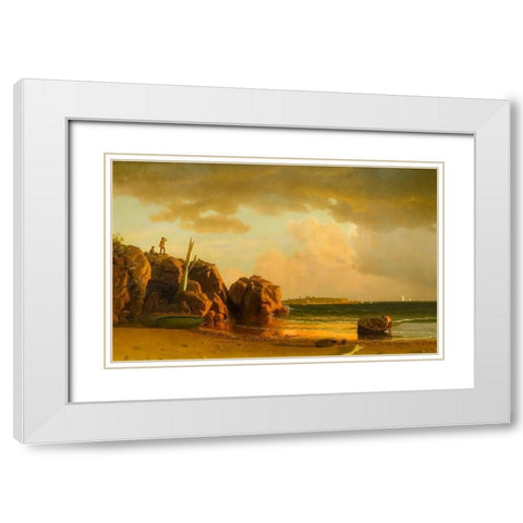 View Near Newport White Modern Wood Framed Art Print with Double Matting by Bierstadt, Albert