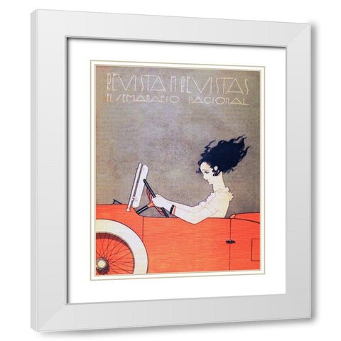 Mexican Magazine Cover 1920 Woman in Car White Modern Wood Framed Art Print with Double Matting by Garcia Cabral, Ernesto