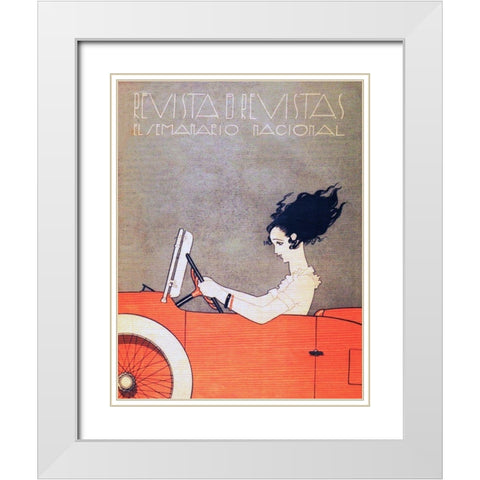 Mexican Magazine Cover 1920 Woman in Car White Modern Wood Framed Art Print with Double Matting by Garcia Cabral, Ernesto