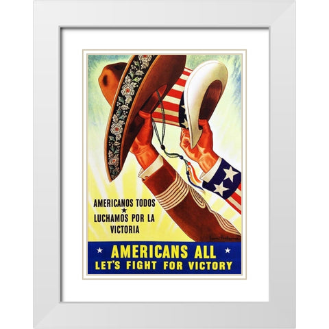 Americanos Todos, Luchamos por la Victoria White Modern Wood Framed Art Print with Double Matting by Helguera, Leon