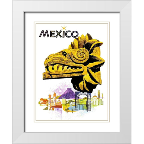 Mexico Quetzalcoatl Travel Poster White Modern Wood Framed Art Print with Double Matting by Koslow, Howard