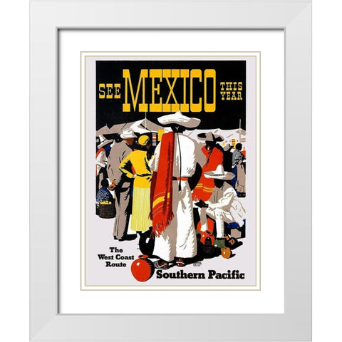 See Mexico This Year-Southern Pacific White Modern Wood Framed Art Print with Double Matting by Lorand, Maurice