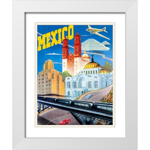 Mexico Travel Poster 1935 White Modern Wood Framed Art Print with Double Matting by Vintage Mexico Travel Poster