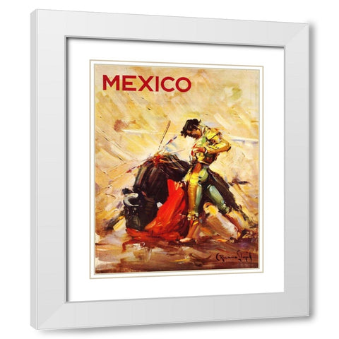 Mexican Matador Travel Poster White Modern Wood Framed Art Print with Double Matting by Ruano Llopis, Carlos
