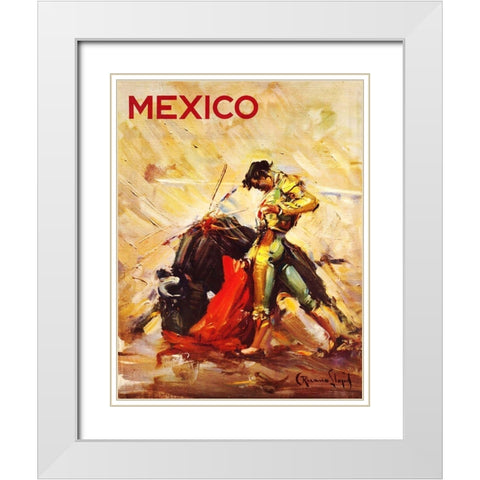 Mexican Matador Travel Poster White Modern Wood Framed Art Print with Double Matting by Ruano Llopis, Carlos