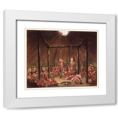 The Cutting Scene, Mandan O kee pa Ceremony White Modern Wood Framed Art Print with Double Matting by Catlin, George