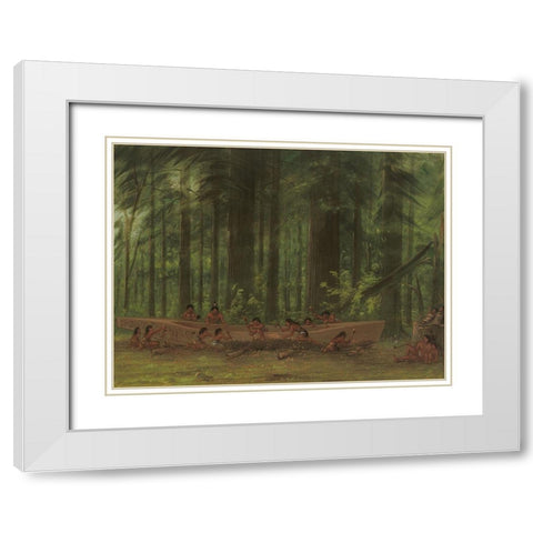Excavating a Canoe Nayas Indians White Modern Wood Framed Art Print with Double Matting by Catlin, George