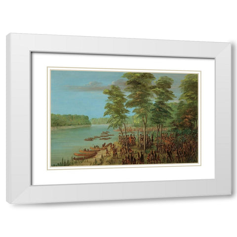 La Salle Taking Possession of the Land at the Mouth of the Arkansas. March 10, 1682 White Modern Wood Framed Art Print with Double Matting by Catlin, George