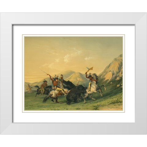 Attacking the Grizzly Bear White Modern Wood Framed Art Print with Double Matting by Catlin, George