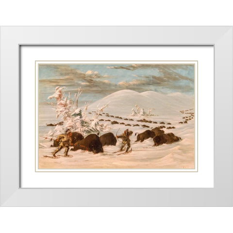 Winter Sport of Killing Buffalo White Modern Wood Framed Art Print with Double Matting by Catlin, George