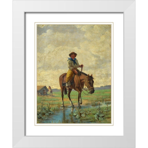 A cowboy White Modern Wood Framed Art Print with Double Matting by Bouchet, Jose