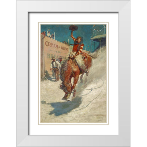 Bronco Buster White Modern Wood Framed Art Print with Double Matting by Wyeth, N.C.