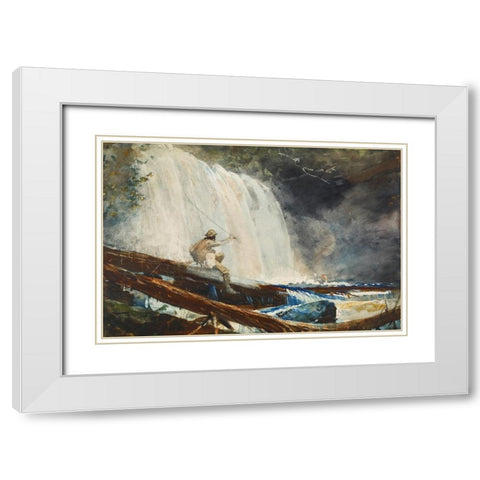 Waterfall in the Adirondacks White Modern Wood Framed Art Print with Double Matting by Homer, Winslow