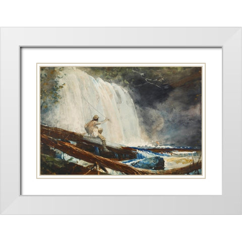 Waterfall in the Adirondacks White Modern Wood Framed Art Print with Double Matting by Homer, Winslow