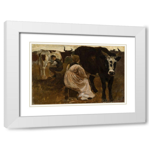 Milking White Modern Wood Framed Art Print with Double Matting by Homer, Winslow