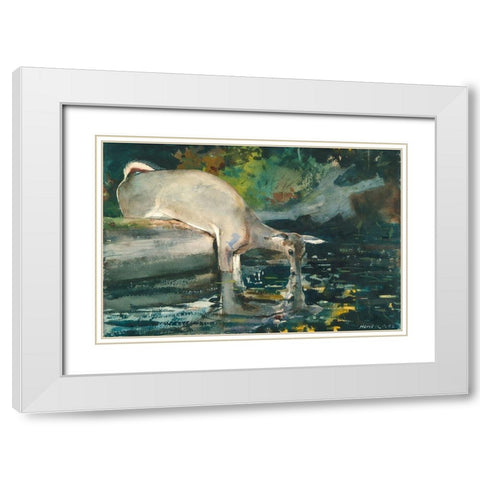 Deer Drinking White Modern Wood Framed Art Print with Double Matting by Homer, Winslow
