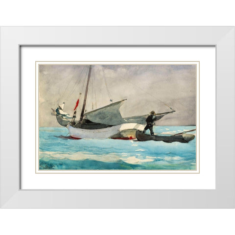Stowing Sail White Modern Wood Framed Art Print with Double Matting by Homer, Winslow