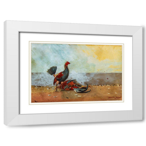 The Cock Fight White Modern Wood Framed Art Print with Double Matting by Homer, Winslow