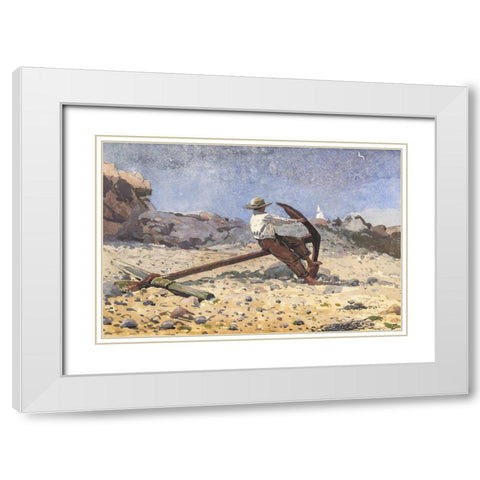 Boy with Anchor White Modern Wood Framed Art Print with Double Matting by Homer, Winslow