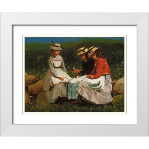 Girls in a Landscape White Modern Wood Framed Art Print with Double Matting by Homer, Winslow